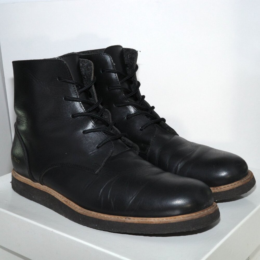 Common Projects Combat Boot Black Leather Side Zip 1979 Size 44 US 11 Mens Italy